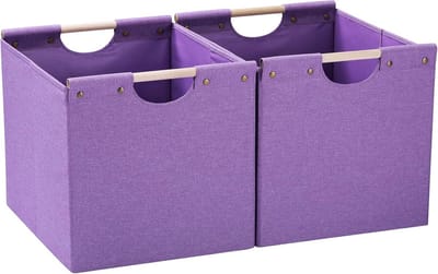 Grote opvouwbare opbergmanden linnen stof 2 stuks met houten handgrepen 40L