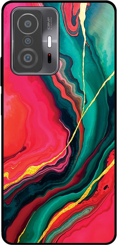 Smartphonica Telefoonhoesje Geschikt voor Xiaomi 11T / 11T Pro met Rood Groen Marmer Opdruk - TPU Backcover Case Red Green Marble Design geschikt voor Xiaomi 11T;Xiaomi 11T Pro