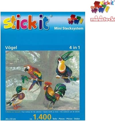 Stick-it vogels, 4 in 1 set, ca. 1.400 steentjes, ophanghaakje en heveltje