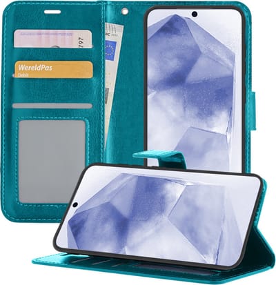Hoesje - Geschikt voor Samsung Galaxy A55 - Luxe Bookcase - Walletcase Hoes - Portemonnee - Cover - Telefoonhoes - Turquoise