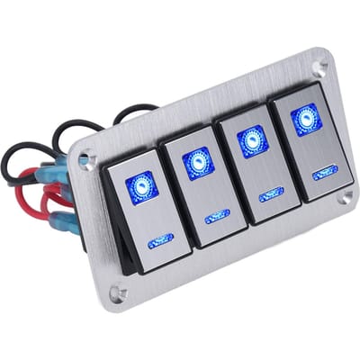 4-voudig Wip Schakelaar Paneel 5-pins AAN UIT SPST Blauwe Achtergrondverlichting Voorbedraad Aluminium Legering voor Auto's Campers Bussen Trailers UTV's gray