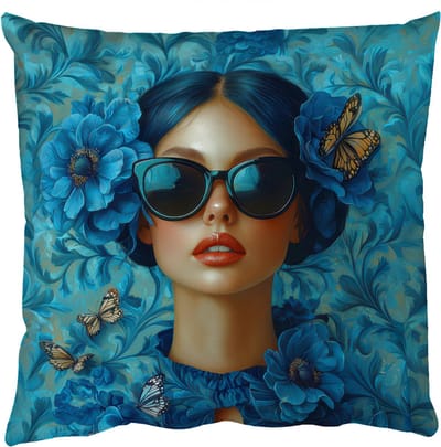 Sierkussens - Kussentjes Woonkamer - 50x50 cm - Vrouw - Bloemen - Vlinders - Blauw - Abstract