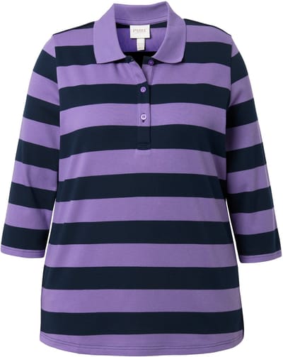 Ulla Popken - Dames - Polo sweatshirt strepen 3/4-mouw biologisch katoen - Sering - Maat 42+