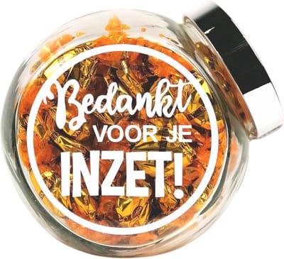 Luxe Snoeppot Verpakte Botertoffees | Tekst: 'Bedankt voor je inzet' | Gouden Waarderingscadeau | Chique Bedankje Opa/Oma | Bedankje Zorg/Leerkracht | Personeel/Vrijwilliger en Collega