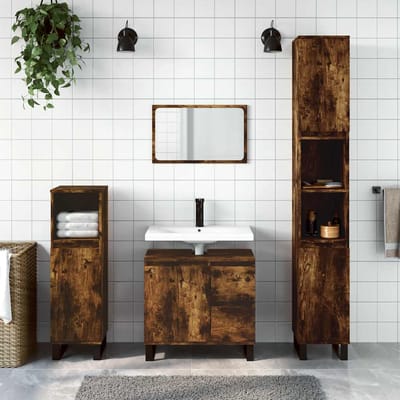 vidaXL - 3-delige - Badkamermeubelset - bewerkt - hout - gerookt - eikenkleurig