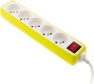 SnelShoppen - Powerstrip 5-gang 16A met Schakelaar, Schokbestendige Silicone Hoes, Kleurrijk Design voor Thuis, Kantoor, Tuin, Camping en Feesten