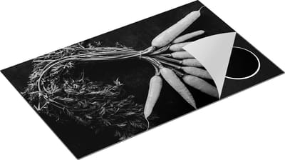Chefcare Inductie Beschermer Wortels op Zwarte Marmer - Zwart Wit - 85x52 cm - Afdekplaat Inductie - Kookplaat Beschermer - Inductie Mat