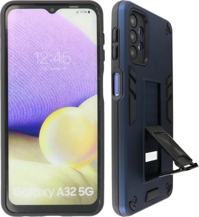 Hoesje met Magnetic Stand Hard Case Geschikt voor de Samsung Galaxy A32 5G - Stand Shockproof Telefoonhoesje - Grip Stand Back Cover - Navy