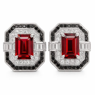 25.64 CT Natuurlijke Granaat Oorstekers met Spinel - 925 Zilver - Rhodium Plated - Rode Edelsteen Oorbellen voor Dames