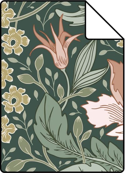 Proefstaal ESTAhome behang vintage bloemen in art nouveau stijl donkergroen en licht roze - 26.5 x 21 cm - 131081-S