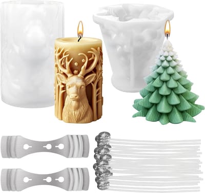 2x Kerst Kaarsenmal Set - Siliconen Mal voor Kerstboom en Theelichtjes - DIY Kaarsen & Hars Gieten