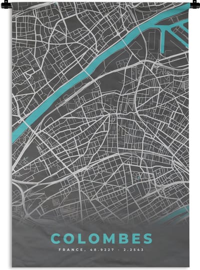 Wandkleed - Wanddoek - Colombes - Kaart - Stadskaart - Plattegrond - Frankrijk - 120x180 cm - Wandtapijt