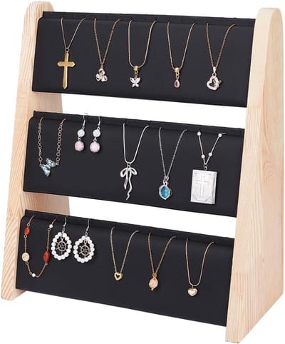 Houten kettingstandaard met 3 niveaus voor sieraden, accessoires en woondecoratie - 31 x 13,7 x 34 cm