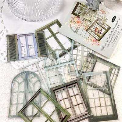 10 pièces/paquet Autocollants PET Scène de fenêtre Couleurs mélangées - Motifs géométriques Autocollants auto-adhésifs Formes irrégulières pour le scrapbooking
