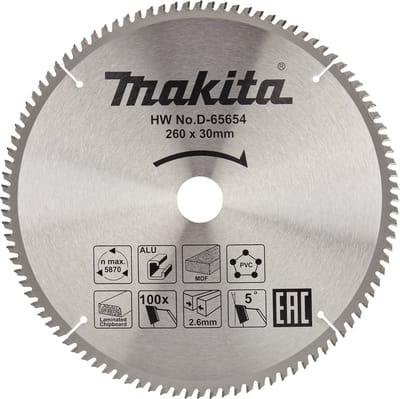 Makita Afkortzaagblad voor Multimaterial | Standaard | Ø 260mm Asgat 30mm 100T - D-65654