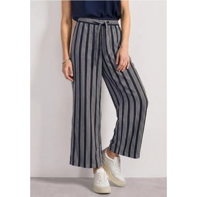 Mid Waist Broek met Wide Leg pijpen en strepen