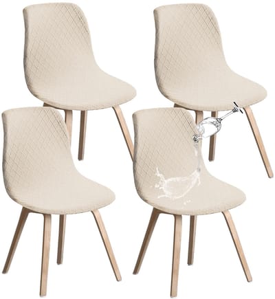 stoelhoezen Retro stoelhoezen, Stretch Spandex Printing Lounge Hoekstoel Protector voor eetkamer, keuken, feest, banketclub woondecoratie (Beige, set van 4)