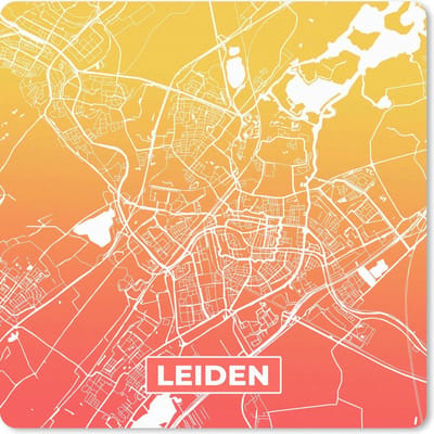 Muismat 20x20 cm - Mousepad Stadskaart - Leiden - Oranje - Geel - Muismatten