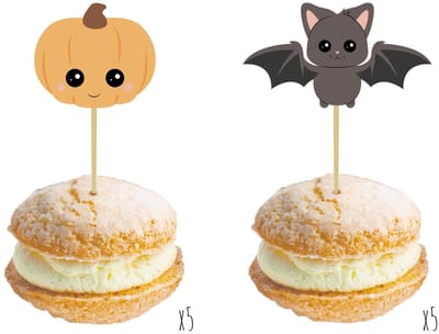 PARTYPRO - 10 houten prikkers pompoen en vleermuis 5 x 8 cm speciaal voor Halloween