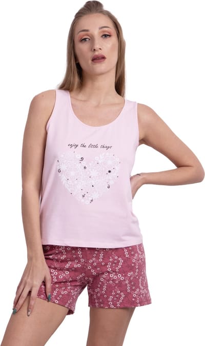 VANILLA - Heart dames pyjama - Pyjamasets - Tweedelig - Viscose - Roze - PJ1501 - XL
