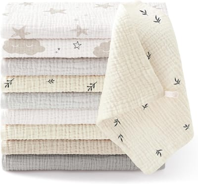 Baby Muslin Doekjes - Molton Luiers - Baby Verzorging - 100% Katoen - 10 Stuks 25x25cm - Apricot Grijs