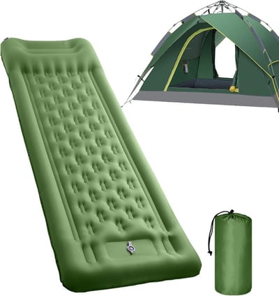 Opblaasbare Slaapmat - Kampeermatras Kampeermat - Kamperen en Hiken - Ingebouwde Voetpomp - 10.9 cm Dik - Olijfgroen