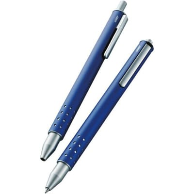 LAMY Swift Imperialblauw Rollerpen – Eenvoudige rollerpen met vloeibaar schrijfgevoel – Robuuste behuizing van roestvrij staal & met een lijnbreedte B – Inclusief rollerpenmine M 66 in blauw