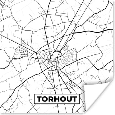 Poster Zwart Wit – België – Plattegrond – Stadskaart – Kaart – Torhout - 100x100 cm XXL