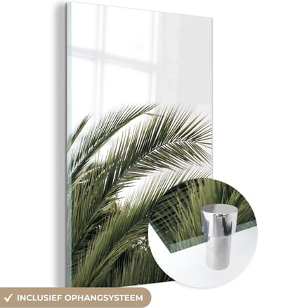 MuchoWow® Glasschilderij 120x180 cm - Schilderij acrylglas - Zomer - Bladeren - Tropisch - Palmblad - Foto op glas - Schilderijen