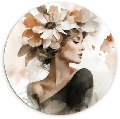 WallCircle® Wandcirkel 120x120 cm - Muurcirkel Bloesem - Portret - Gezicht - Muurdecoratie woonkamer - Wanddecoratie slaapkamer - Kamer decoratie accessoires - Ronde schilderijen XXL