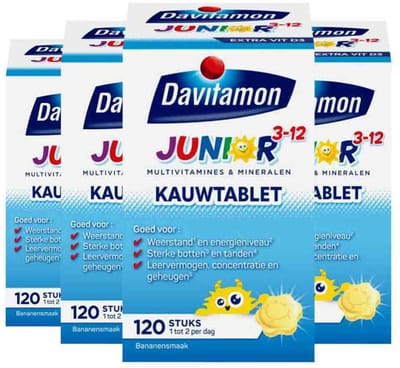 Davitamon Junior 3+ Kauwvitamines Banaan - 4 x 120 kauwtabletten - Voordeelverpakking