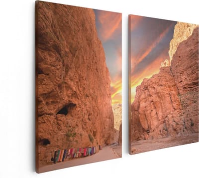 Artaza Canvas Schilderij Tweeluik Todghakloof Rivier in Atlas, Marokko - 80x60 - Foto Op Canvas - Canvas Print