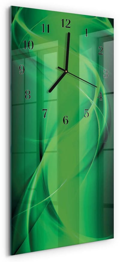 Tulup Wandklok - Abstractie Klok Glas Met Opdruk - 30x60 cm - Groente Moderne Wandklok Glas - Zwarte Handen - Rechthoekige Wandklok - Gekleurde Glazen Klok - Glazen Klok Met Print