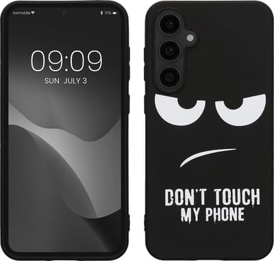 kwmobile telefoonhoesje geschikt voor Samsung Galaxy S23 FE - Hoesje voor smartphone in wit / zwart - Backcover van TPU - Don't Touch My Phone design