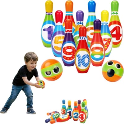 1 set (10 flesjes, 2 ballen) - Schuimrubberen bowlingspeelgoed - Zacht en schokbestendig - Speelplezier - Accessoires voor ouder en kind - 19*6,5 cm - Voor binnenspelen en interactie met kinderen - Verkrijgbaar in meerdere kleuren