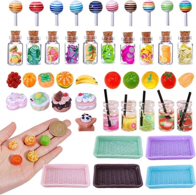 Set van 45 miniatuuraccessoires voor poppenhuis - Fruit en snoep (willekeurige stijl) - Miniatuuraccessoires - Desserts - Mini eten om te knutselen - Mini keuken - Woondecoratie