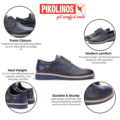 Pikolinos Heren Derby schoenen van blauw leer met vetersluiting - Bordeauxrood