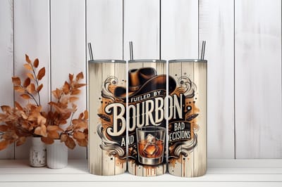 RVS Tumbler Beker 600ml – Bourbon Whiskey Design – Thermosbeker met Rietje