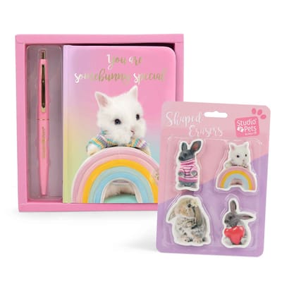 Studio Pets® Set van Konijnen Notitieboekje met Pen en 2D Gummen – Creatieve Schrijfset voor kinderen