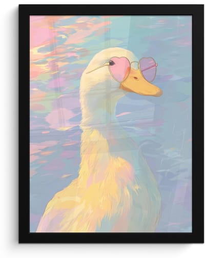 Poster in lijst - Fotolijst 30x40 cm - Posters - Eend - Zonnebril - Water - Posterlijst zwart - Decoratie - Wanddecoratie woonkamer - Muurdecoratie slaapkamer