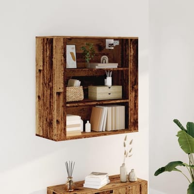 Wandkast Hout - Opbergkast Vakken - Woonkamer Decoratie - Stabiel Duurzaam Materiaal - 80 x 33 x 80 cm