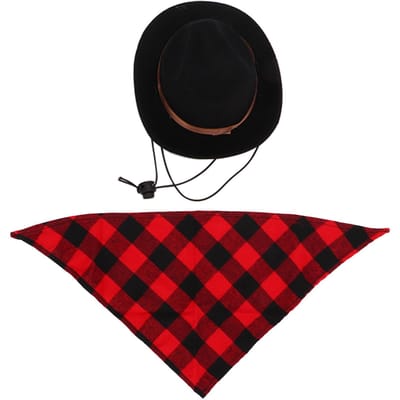 Chapeau de cowboy et écharpe pour chien Ensemble de costume de cowboy pour animal de compagnie réglable pour fête d'Halloween, jeu de rôle(Noir black