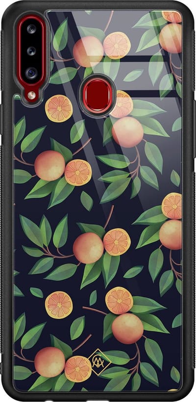 Casimoda® hoesje - Geschikt voor Samsung Galaxy A20s - Fruit / Sinaasappel - Luxe Hard Case Zwart - Backcover telefoonhoesje - Multi