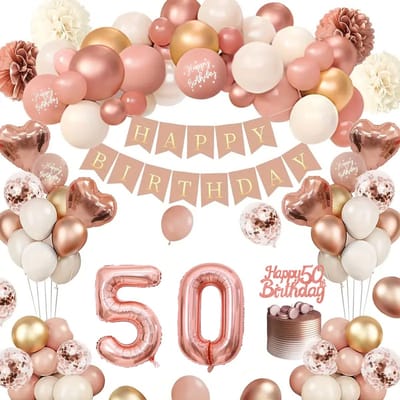 FeestmetJoep® 50 jaar verjaardag versiering & ballonnen - Rose goud & Wit