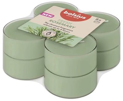 Bolsius True Scents Maxi Geurtheelichten Rosemary 8 Uur – 6 x 8 Stuks – Maxi Theelichten met Frisse Rozemarijngeur