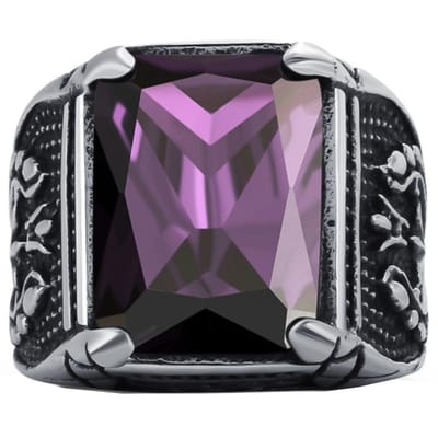 Victorious Zilveren Ring Paars Kristal Heren – Zegelring - Maat 61.5 (19.8mm)