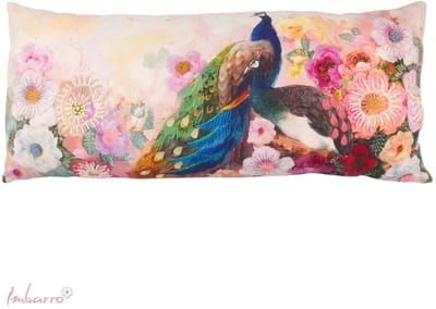 Imbarro - Kussen - Sierkussen - Majesty - Pauw - Bloemen - XL - 40 x 90 cm - 100% Katoen