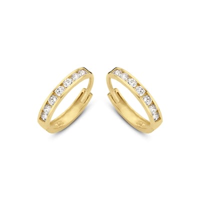 New Bling 9NBG-0583 Gouden Oorringen met Zirkonia Steentjes - Wit - 11x1,9mm - 14 Karaat - Goud
