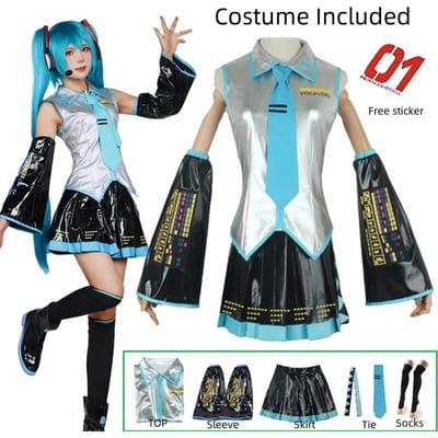 Miku Cosplay Compleet Ensemble Zilver Leer Stof Kostuum Miku Cosplay Hoeden Kostuum Outfit JK Zeemansjurk Middelbare School Uniform S zwart