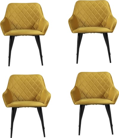 Soof&Tess - Set van 4 - Bergamo Eetkamerstoel - Okergeel - Fluweel - Velvet - Industrieel - Met armleuning - Easy Clean Stoffen - Hoge Kwaliteit